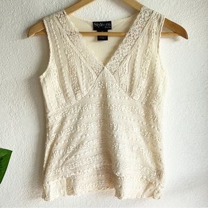 Style & Co Lace Off White Tank Top Blouse sz Petite
